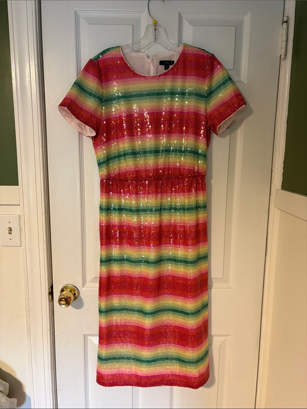 NWT J.Crew Rainbow Sequin Stripe Dress - Pink Multi. Size 6